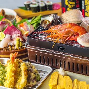 磯の香りをお楽しみください♪『浜焼き天ぷらコース』全7品4000円※2H飲み放題付き　歓迎会