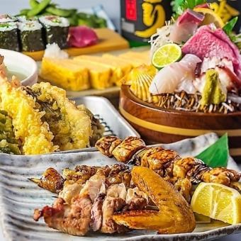 【月～木15時までのご予約限定！】刺身盛り・焼鳥・天ぷら等全7品3000円※60分飲み放付