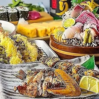コスパ最強【月～木16時まで限定】刺身・焼鳥・天ぷら等全7品3000円90分飲み放付