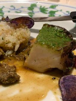 Grilled abalone steak with escargot butter