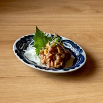 有田鶏のタタキニンニク味噌のよだれ鶏風