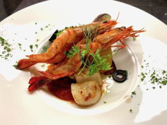 Teppanyaki with head shrimp and scallops