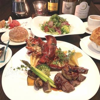 Lobster tail & top sirloin steak course. If you make a reservation by the day before, we will give you a free toast drink!