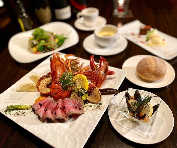 ロブスター＆-国産牛サーロイン5,800円前日迄ご予約頂きますと乾杯ドリンク付!