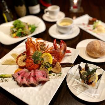 Lobster & Domestic Beef Sirloin Steak Course. If you make a reservation by the day before, you will receive a complimentary toast drink.