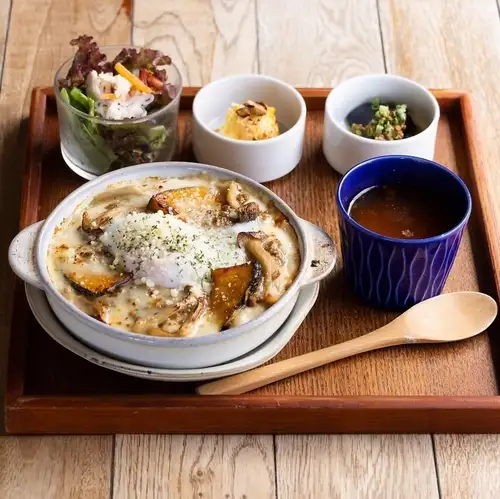 ▲ドリア定食　かぼちゃときのこのキーマカレードリア　温玉のせ