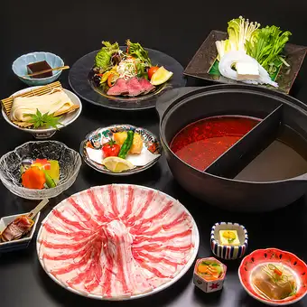 【夏限定】黒豚と旨辛麻辣の2色しゃぶしゃぶコース 4680円