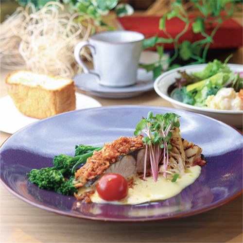 Monthly Special Main Dish: [Spanish Mackerel with Sakura Shrimp Breadcrumbs and White Miso Cream Sauce]