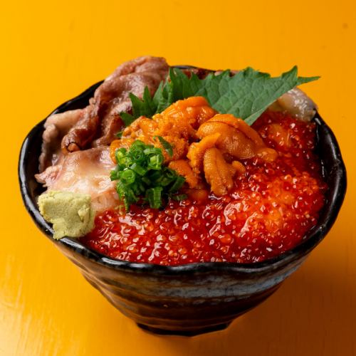 Wagyu beef, sea urchin and salmon roe rice bowl