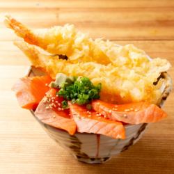 海老天サーモン丼