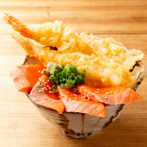 海老天サーモン丼