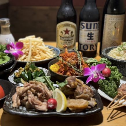 【簡易雞肉吧套餐】包含當日特選兩種但馬當地雞在內的10道菜品3000日元（含稅）♪ ※截至9月底