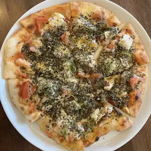 Seafood and herb pizza