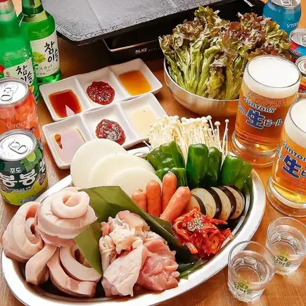 【格安】2H飲み放題〈生ビール付〉夏にピッタリ大満足サムギョプサルコース★室内BBQ3500円★