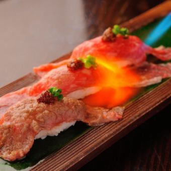 Marbled wagyu beef broiled nigiri sushi