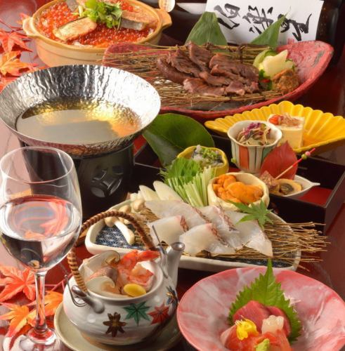 Course meal with seasonal local sake