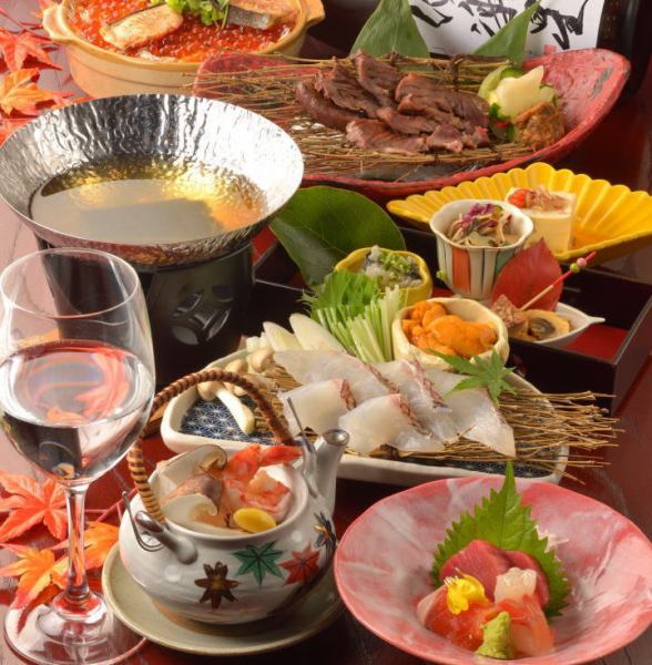 The all-you-can-drink course with our proud local sake, Junmai sake, is priced from 5,500 to 10,000 yen.