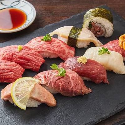 肉寿司食べ放題 3時間飲み放題付 国産和牛とろける肉寿司食べ放題コース 全8品 2980円 しゃぶ庵酒場 山屋 新宿東口店