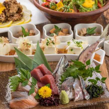 【はなれコース】お刺身三種盛りや豪快!!肉料理の選べるメイン！時間無制限飲み放題9品4000円