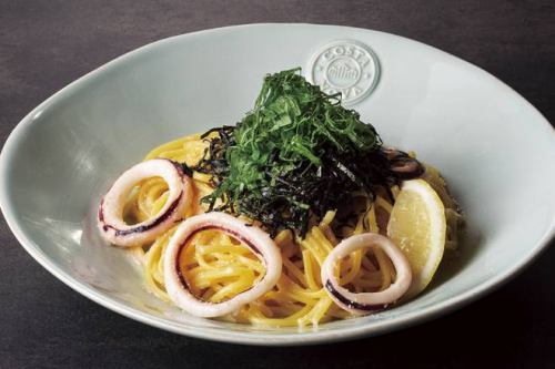 Japanese-style pasta with cod and squid