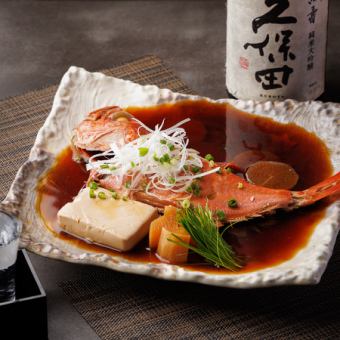 【3H飲放付】旬魚造りと握り×”黒毛和牛”すき焼き鍋に金目鯛煮付『極』全8品10740円⇒10000円