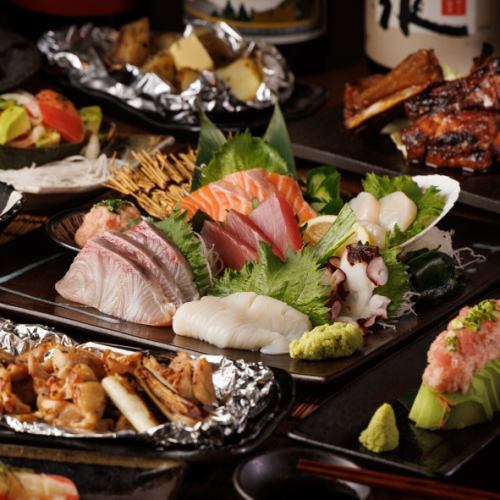 【3H飲放付】旬魚造りと握り×活〆穴子の天婦羅や帆立串に特製椀含む『宴』全8品6910円⇒6000円