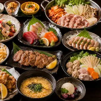 【2H飲放】選べる鍋×牛タンの網焼きや鮮魚のお造り三点盛合せ含む全10品5340円⇒4480円