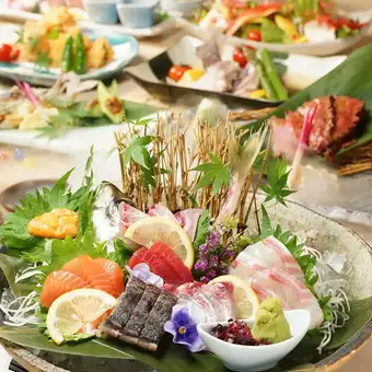 [3-Hour All-You-Can-Drink] 10-Course Kyoto-Style Japanese Meal Including Freshly Caught Sashimi, Seasonal Fish Saikyo-yaki, and Charcoal-Grilled Saga Beef Tongue: ¥5980 ⇒ ¥5000