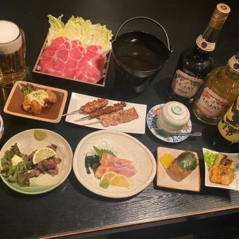 乾杯ビール一杯、2時間飲み放題付き黒豚しゃぶ鍋コース　