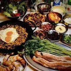 【ダブルギョプサルコース】オトナの韓国旅女子会★大人気のエビギョプサル・ミナリギョプサル