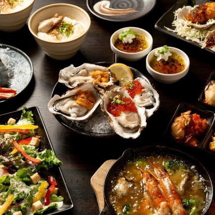 【海老牡蠣堪能コース】忘年会に♪自慢の海老や牡蠣を楽しめる贅沢なコース≪2時間飲み放題付