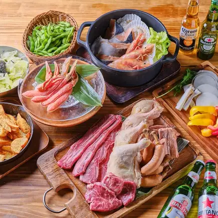 Weekday-only premium hot pot with snow crab and large shrimp, plus BBQ plan (2.5 hours) [Includes all-you-can-drink alcohol]