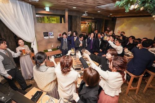 店舗全面貸切利用。結婚式二次会の他、サークルや会社の宴会にもお気軽にご利用ください♪