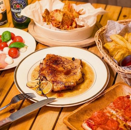 レモンチキンステーキ＆スクエアピザ　定番コース【２時間飲み放題付き】3,500円