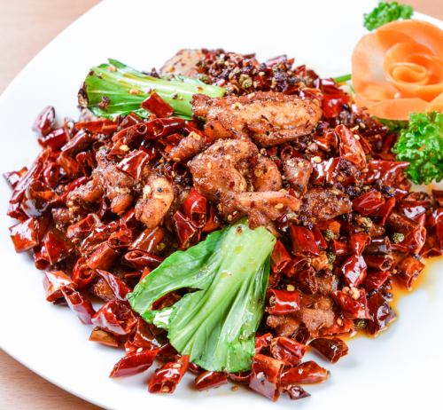 Stir-fried Sichuan-style chicken with chili pepper