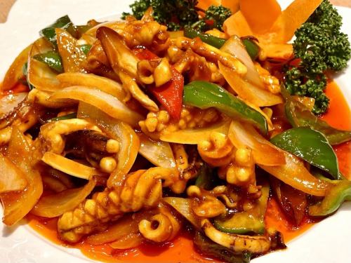 Stir-fried Korean-style squid with sweet miso