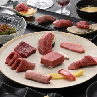 【プルミエコース】肉寿司/タン・赤身・霜降り・焼きすきの和牛5種プレート/スープ含む 7700円