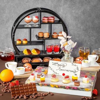 【カカオ×AfternoonTea】麗しのショコラアフタヌーン+フラワープレート+生バラの装飾