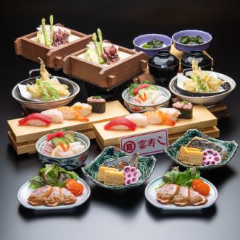 【宴會套餐5,000日圓（含稅）】西京燒青花魚、握壽司5個等♪共8道菜品+2小時無限暢飲