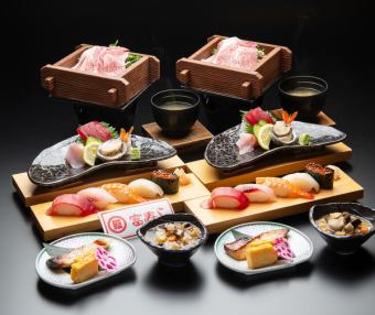 【宴会コース6,500円（税込）】黒毛和牛せいろ蒸し・中とろ入り握り5貫など料理6品&2H飲み放題付