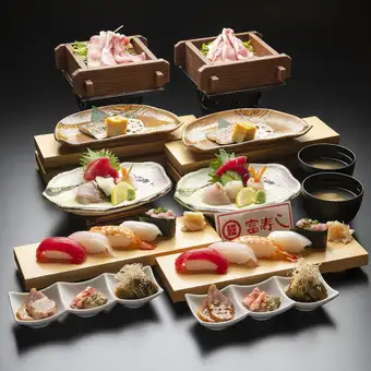 【お料理のみコース】岩船豚のせいろ蒸し・握り5貫など料理全6品3700円(税込)