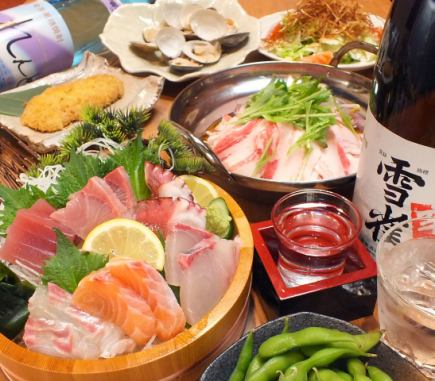 愛媛を堪能…甘とろ豚・藁焼き・鯛めし付き150分（LO30前）飲み放題付贅沢10品5000円