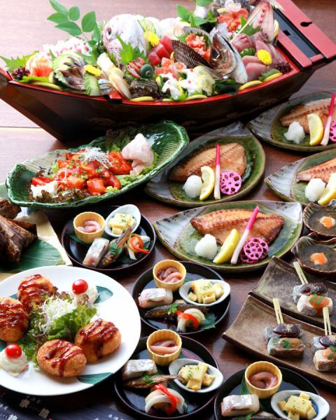 [We accept reservations for year-end and New Year parties!] Natural live fish sashimi + 7 or more kinds of sashimi platter, with dessert All 7 items [3,500 yen]