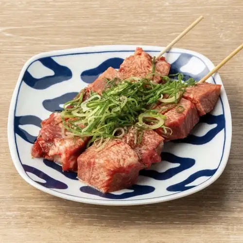 Green onion and salted beef tongue skewers