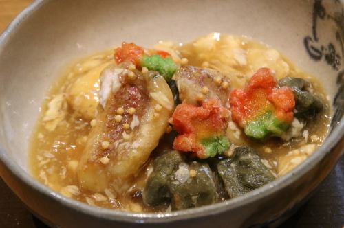 旬魚と京生麩の湯葉あんかけ