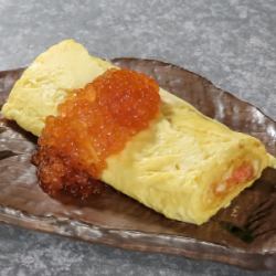 Spicy cod roe and cheese rolled egg topped with salmon roe
