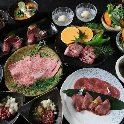 【春卡套餐】包含時令食材和精心挑選的瘦肉的 10 道菜，以及無限暢飲，價格為 9000 日元（含稅）。
