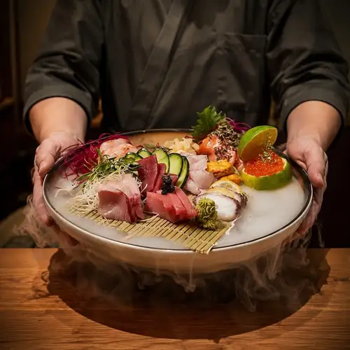 以當季魚類以奢華方式製作的刺身