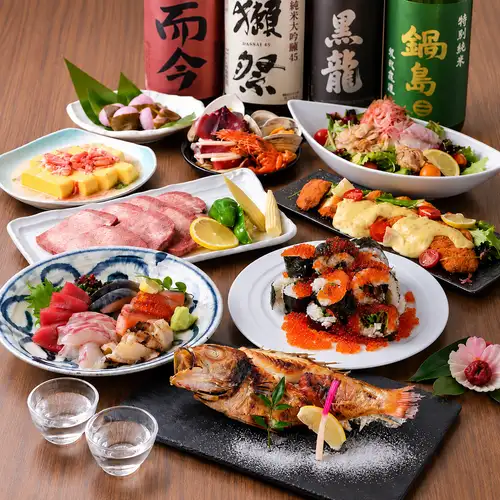 [All-you-can-drink Kuro Ryu and Nabeshima sake] Enjoy grilled blackthroat seaperch, thick-cut beef tongue, and luxurious fresh sashimi! A blissful and luxurious premium course.