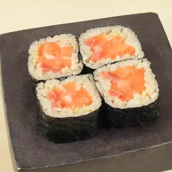 Plenty of raw salmon roll